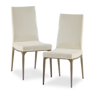 Cream Bronze Metal Base Dining Chairs, Set of 2
