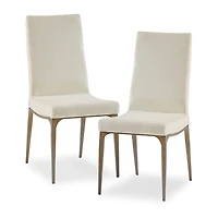 Cream Bronze Metal Base Dining Chairs, Set of 2