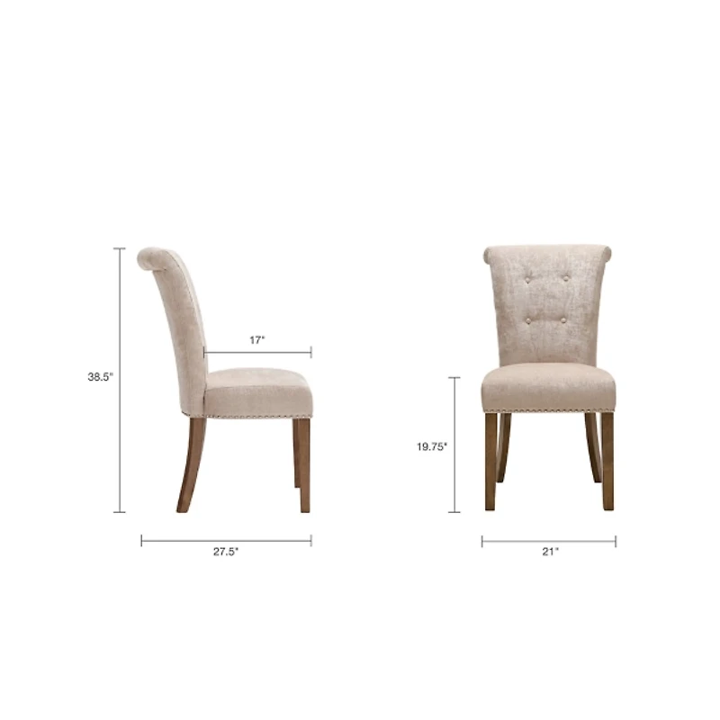 Cream Linen Rolled Back Dining Chairs, Set of 2