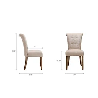 Cream Linen Rolled Back Dining Chairs, Set of 2