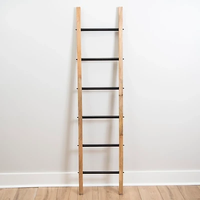 Natural Wood and Black Metal Ladder