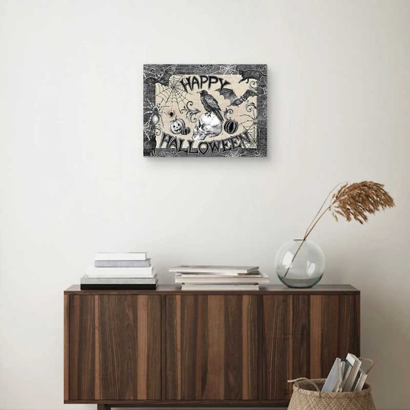 Black and White Happy Halloween Canvas Art Print