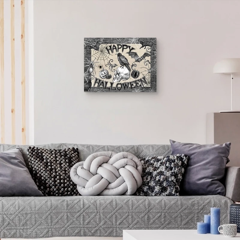 Black and White Happy Halloween Canvas Art Print