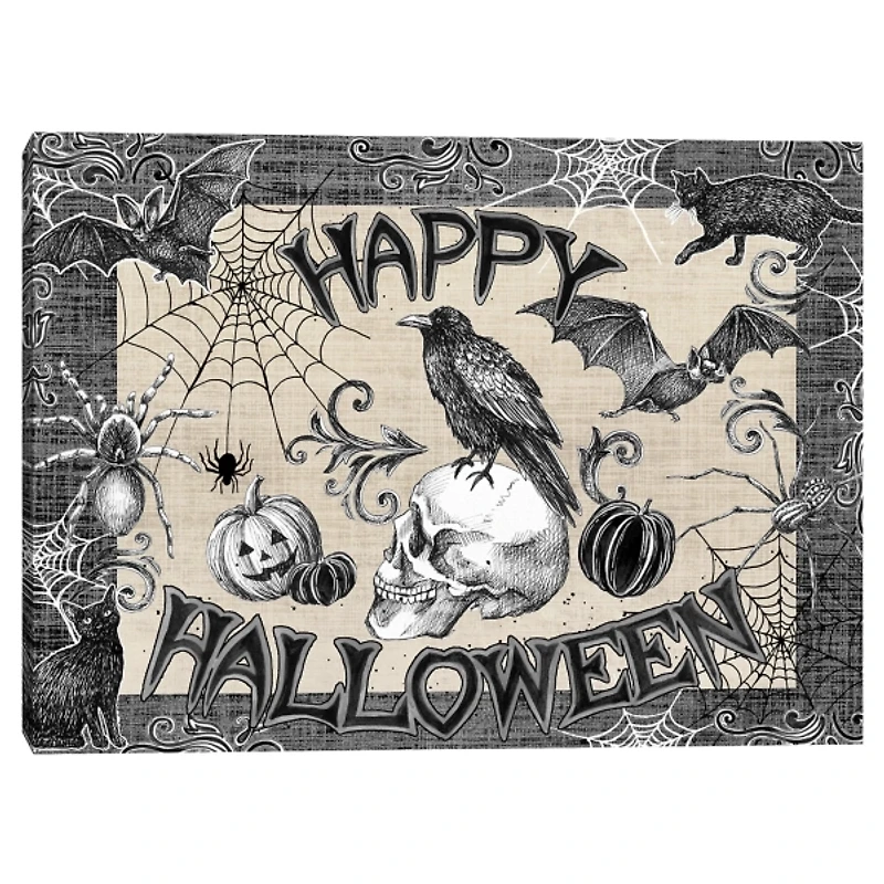 Black and White Happy Halloween Canvas Art Print