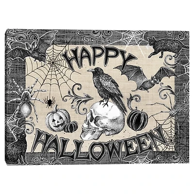 Black and White Happy Halloween Canvas Art Print
