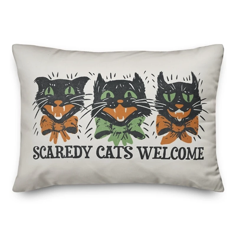 Retro Scaredy Cats Welcome Outdoor Accent Pillow