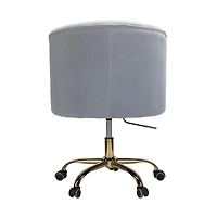 Gray Velvet Tufted Gold Leg Swivel Office Chair