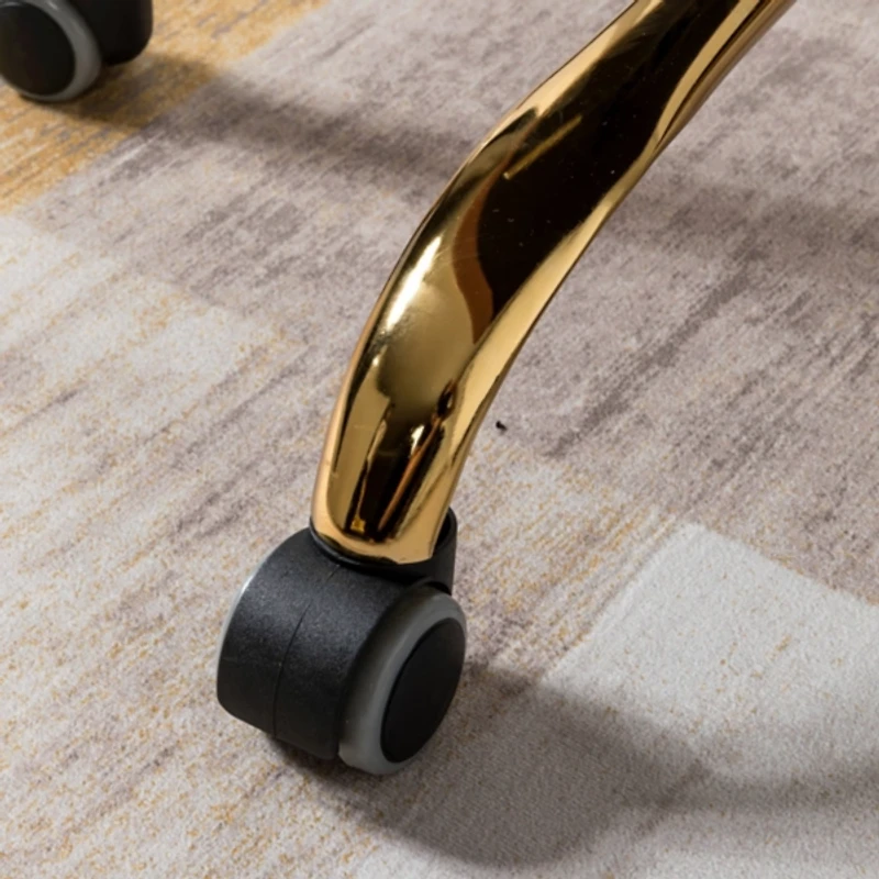 Gray Velvet Tufted Gold Leg Swivel Office Chair