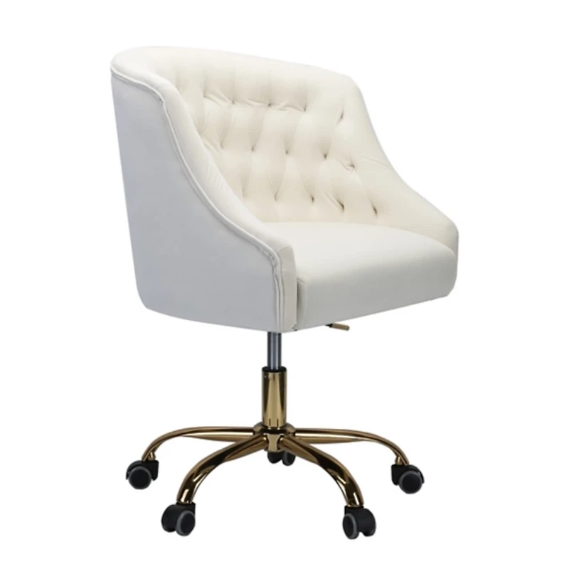 Ivory Velvet Tufted Golden Leg Swivel Office Chair