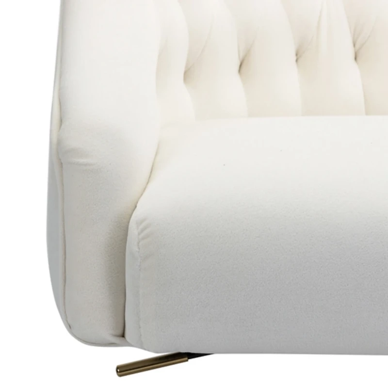 Ivory Velvet Tufted Golden Leg Swivel Office Chair