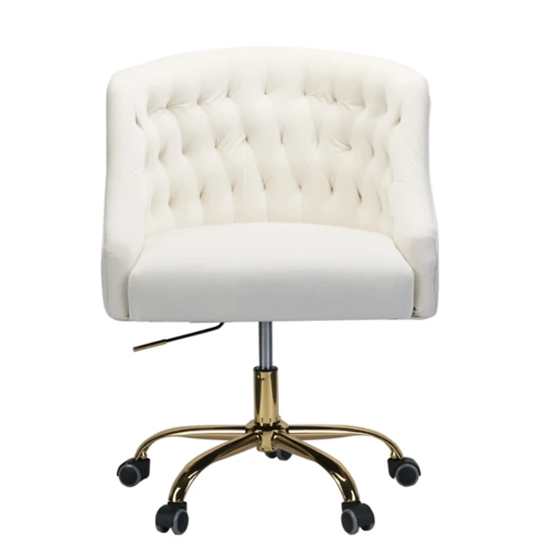 Ivory Velvet Tufted Golden Leg Swivel Office Chair