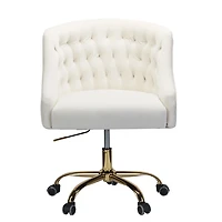 Ivory Velvet Tufted Golden Leg Swivel Office Chair