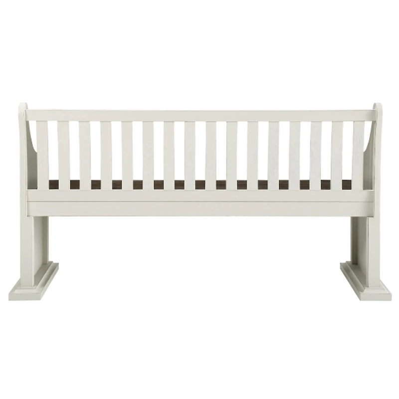 Two-Tone Dark Oak and Ivory High Back Wooden Bench