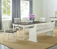 Two-Tone Dark Oak and Ivory High Back Wooden Bench