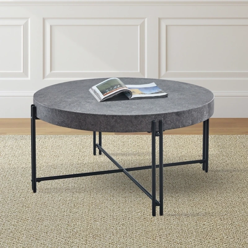 Faux Concrete and Metal Base Coffee Table