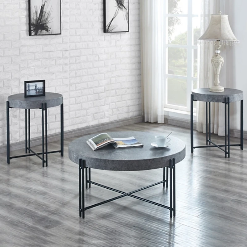 Faux Concrete and Metal Base Coffee Table