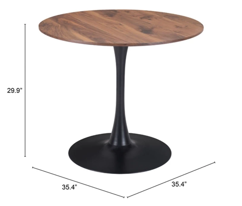 Brown Wood and Black Metal Bistro Dining Table