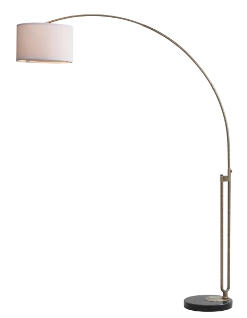 Brass Curved Arm Marble Base Floor Lamp