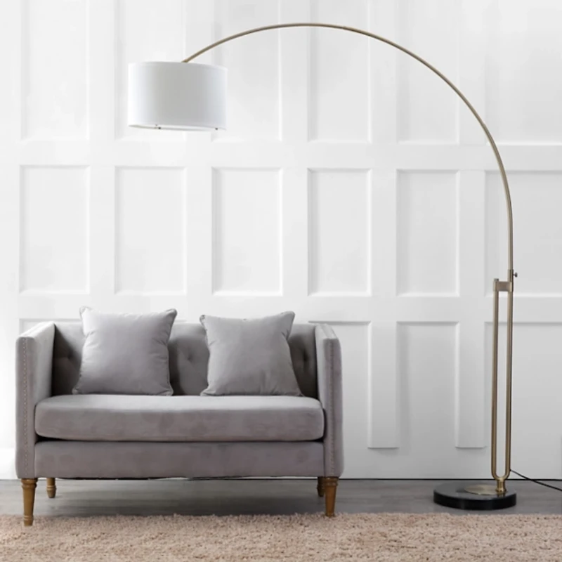 Brass Curved Arm Marble Base Floor Lamp