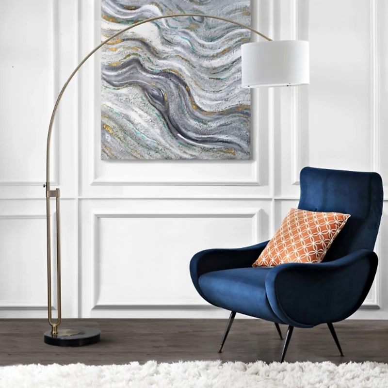 Brass Curved Arm Marble Base Floor Lamp