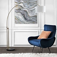 Brass Curved Arm Marble Base Floor Lamp