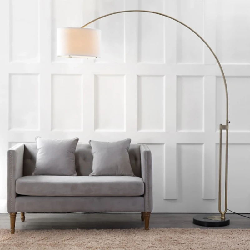 Brass Curved Arm Marble Base Floor Lamp