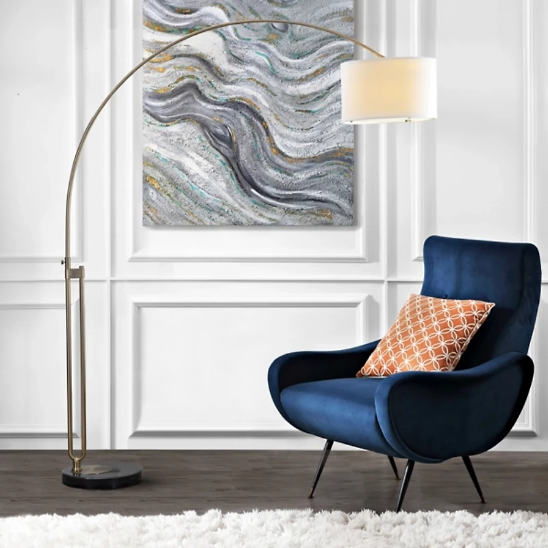 Brass Curved Arm Marble Base Floor Lamp