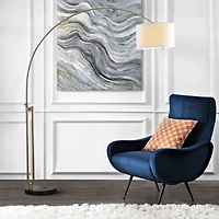 Brass Curved Arm Marble Base Floor Lamp