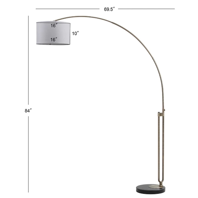Brass Curved Arm Marble Base Floor Lamp