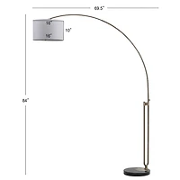 Brass Curved Arm Marble Base Floor Lamp