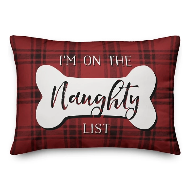 Red and Black Plaid Naughty and Nice Bone Pillow