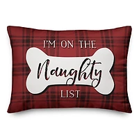 Red and Black Plaid Naughty and Nice Bone Pillow