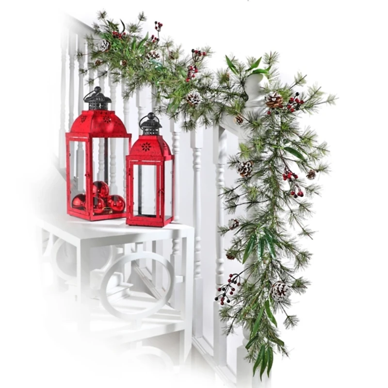 Lightly Flocked Pine and Bristle Berry Garland