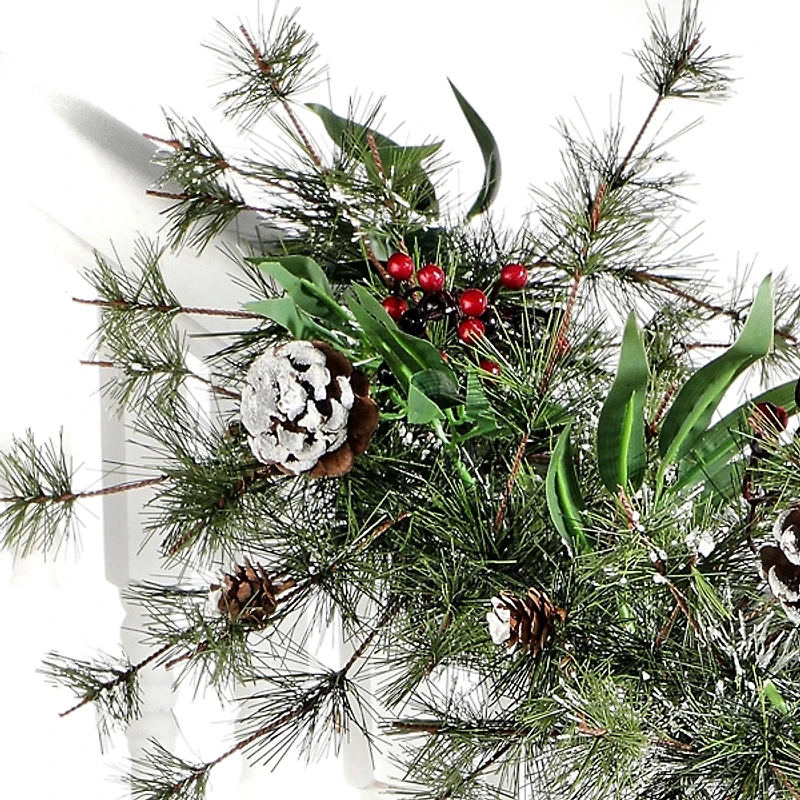 Lightly Flocked Pine and Bristle Berry Garland