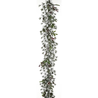 Lightly Flocked Pine and Bristle Berry Garland