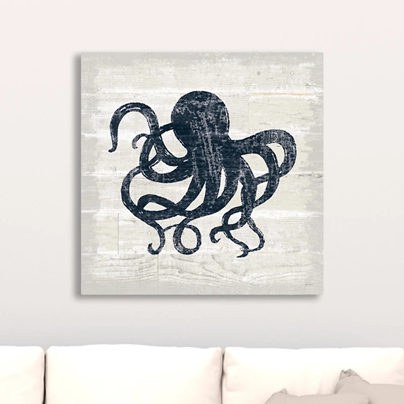 Blue Octopus Driftwood Canvas Art Print