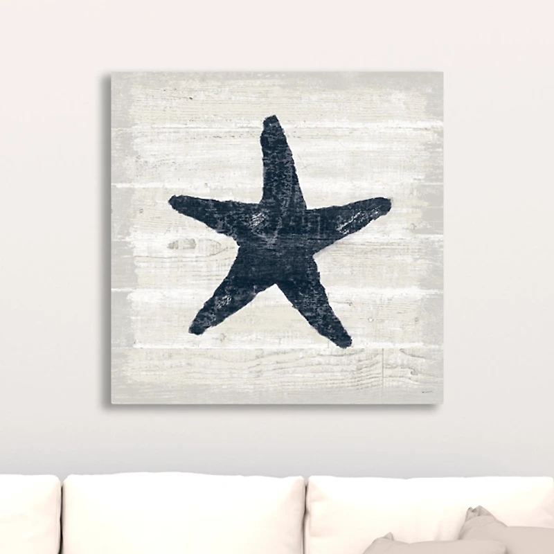 Blue Starfish Driftwood Canvas Art Print