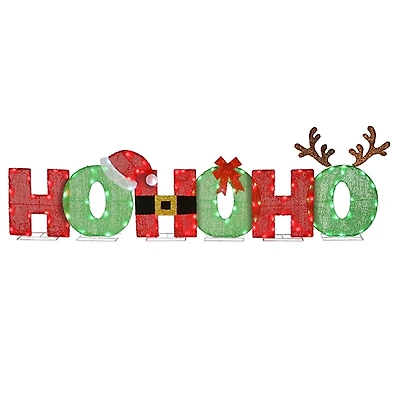 Pre-Lit Red and Green HO HO HO Glitter Yard Sign