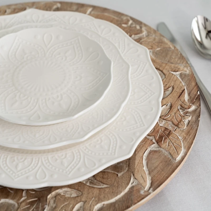 White Dahlia Embossed Dinner Plates, Set of 6