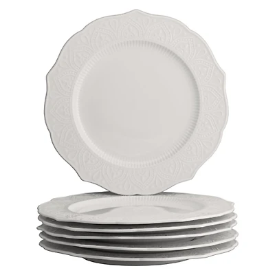 White Dahlia Embossed Dinner Plates, Set of 6