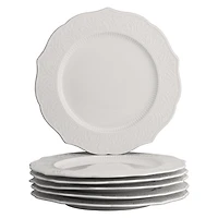 White Dahlia Embossed Dinner Plates, Set of 6