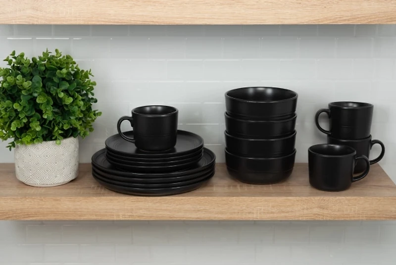 Black Matte Double Line 16-pc. Dinnerware Set
