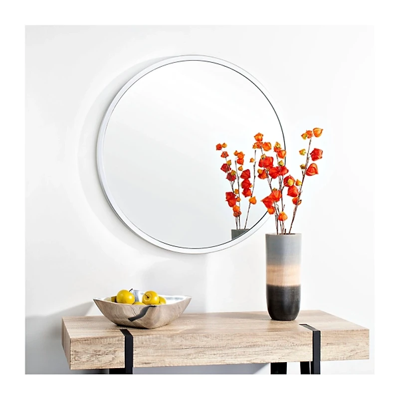 Round Silver Framed Wall Mirror, 30 in.