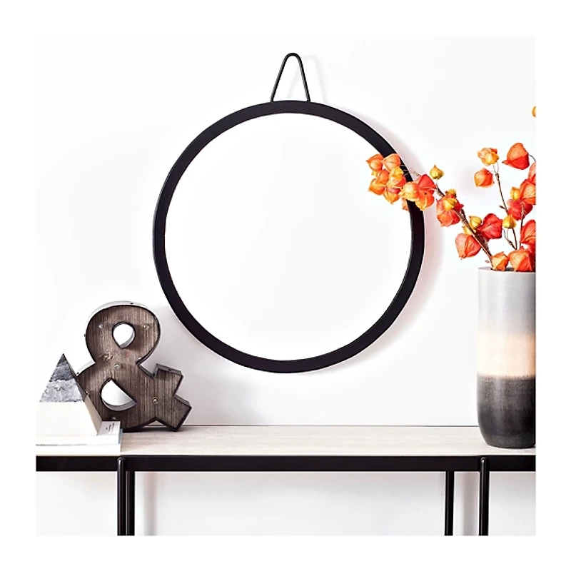 Matte Black Round Frame Mirror, 20 in.