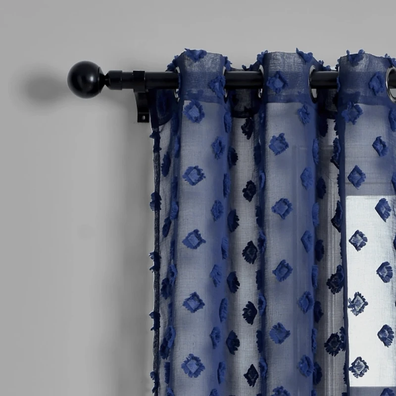 Sheer Navy Dotted Curtain Panel Set, 84 in.
