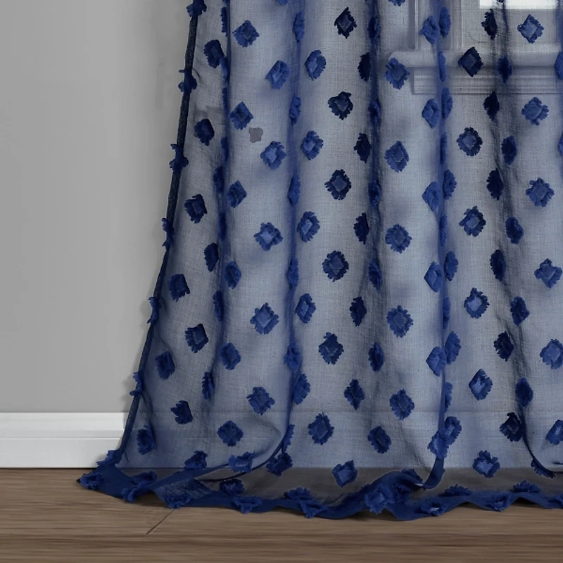 Sheer Navy Dotted Curtain Panel Set, 84 in.