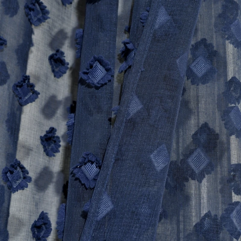 Sheer Navy Dotted Curtain Panel Set, 84 in.