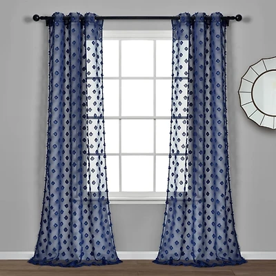 Sheer Navy Dotted Curtain Panel Set, 84 in.