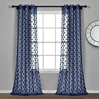Sheer Navy Dotted Curtain Panel Set, 84 in.