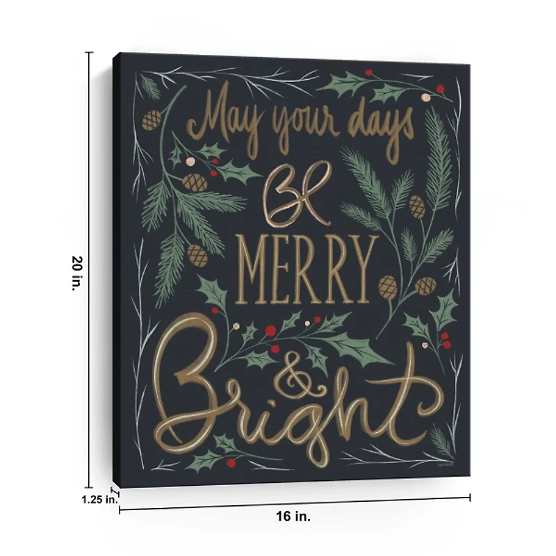 Black Merry and Bright Greenery Canvas Art Print